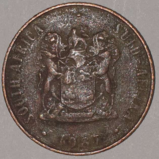 1987 - 2 CENT COIN (TWO CENT COIN) - RSA - BRONZE - KM#83 - BILINGUAL LEGEND - WILDEBEEST